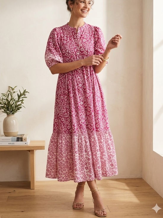 Ro's Garden Dresses & Skirts - Ro’s Garden TuckerNuck Red Floral Peasant Prairie Midi Dress Cottagecore Sz XS